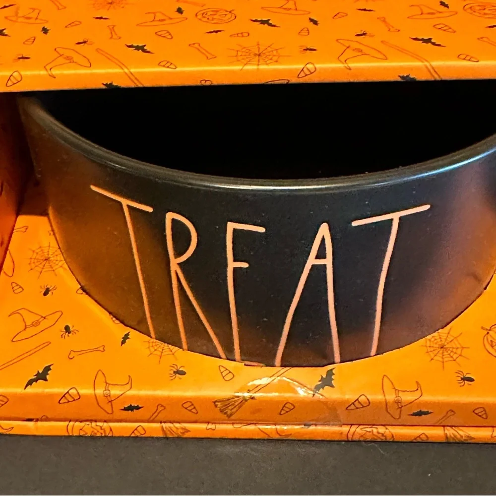 Rae Dunn TRICK TREAT 6” Dog Bowl Set Black Orange Halloween